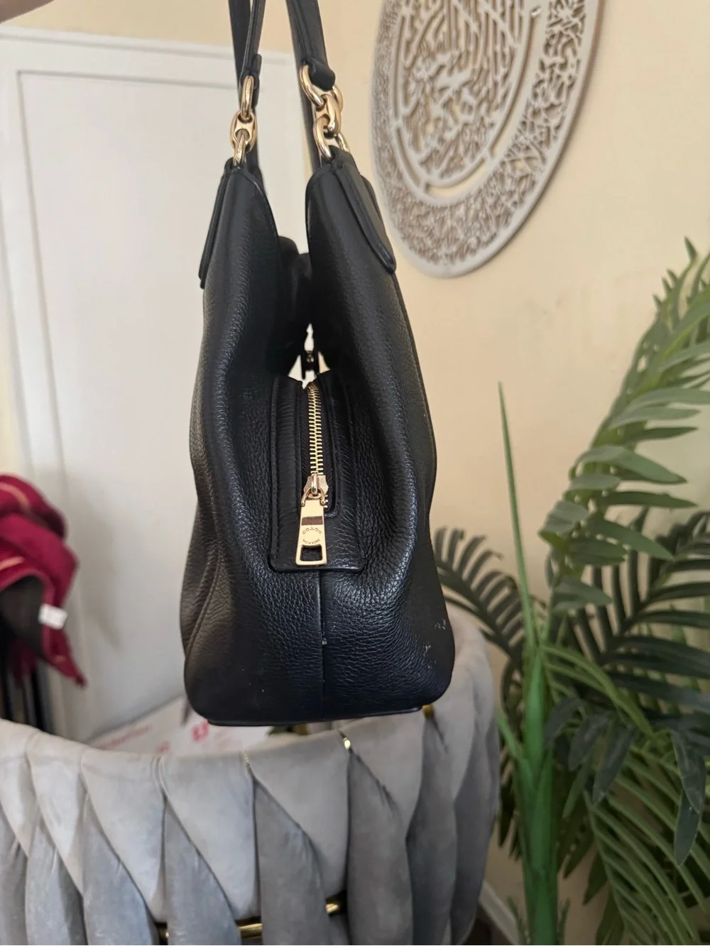 Coach Black Pebbled Leather Double-Handle Shoulder Tote